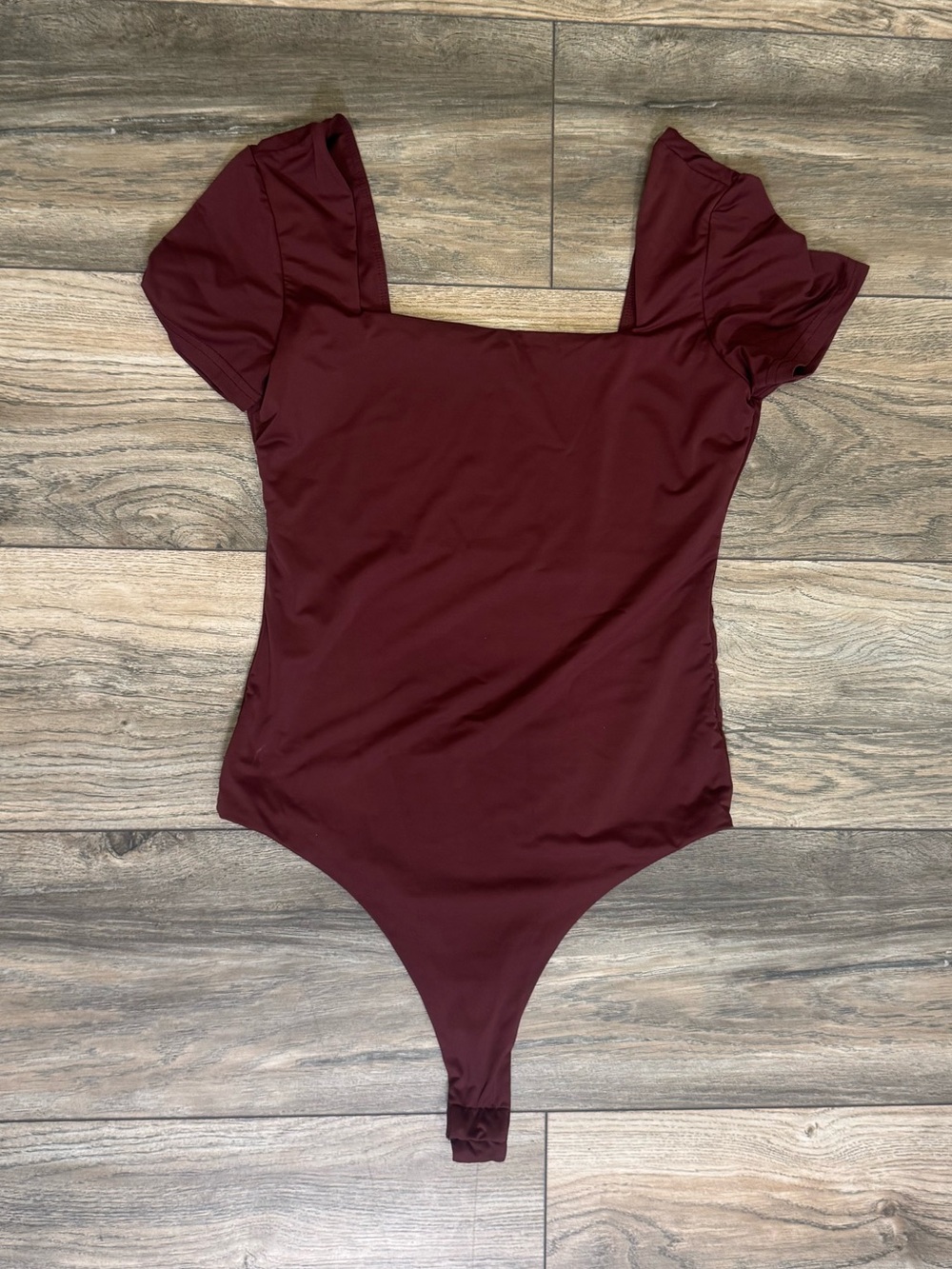 Klassy Network Burgundy Puff-Sleeve Square-Neck Bodysuit